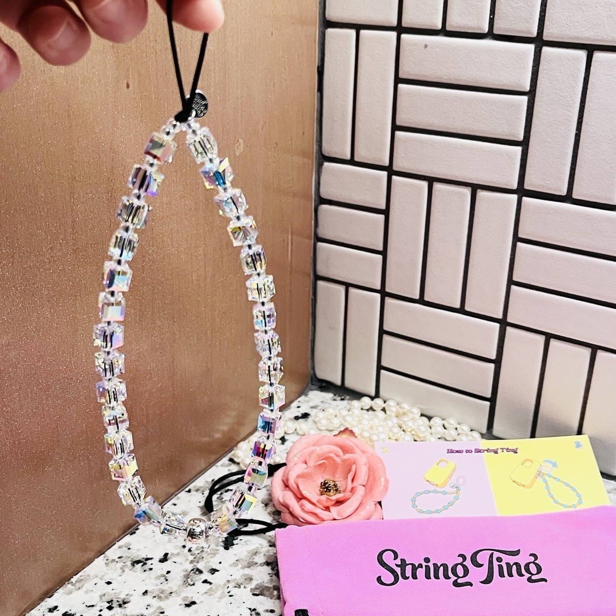String Ting City Drip Ting Crystal Wristlet Phone Strap String Ting City Drip Ting Crystal Wristlet Phone Strap