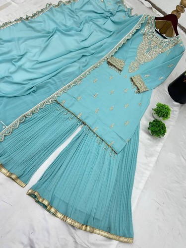 Vestido Paquistaní Salwar Kameez Listo para Usar 3 Piezas Traje Boda Fiesta Bollywood - Imagen 5 de 9