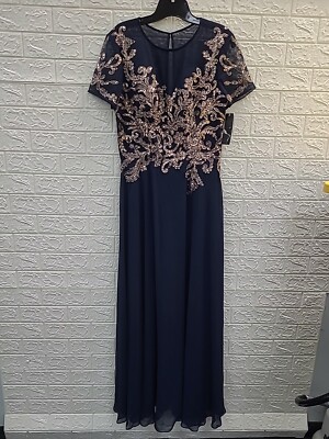 New Betsy Adam Beaded Short Sleeve Mesh Navy Gown Size 10 | eBay