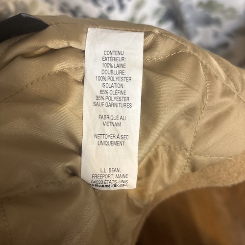 LL Bean 100 % Wool Coat Womens Size 12P Camel Toggle Jacket Thinsulate Hood - Picture 13 of 13