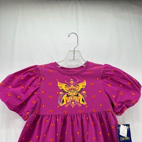 Disney Dress Girls Sz S Encanto Shift Tiered Puff Sleeve Cotton Blend Pink - Picture 3 of 12