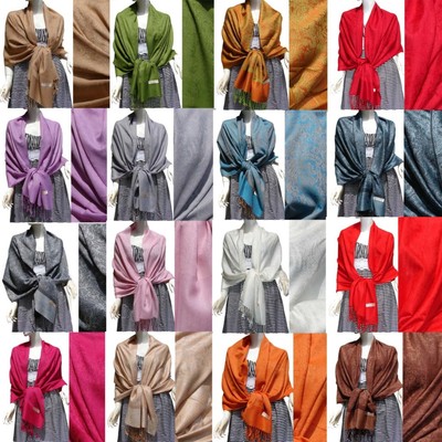 New Solid TwoTone Paisley Pashmina Silk Cashmere Shawl Scarf Stole jacquard Wrap