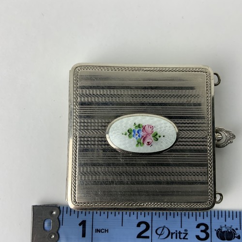 Antique Finberg Guilloche Compact Pendant Purse Silver Tone-Pink Enamel Floral - Foto 11 di 12