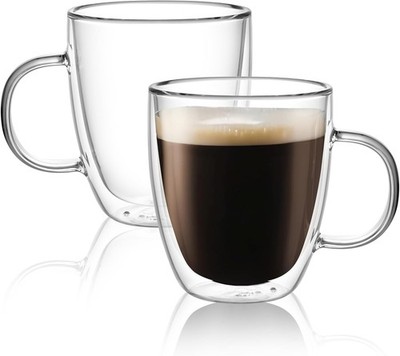 CNGLASS Large Double Wall Glass Coffee Mug 17 oz,Insulated Glass Coffee Cups wit