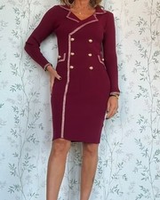 Burgundy Size Large tuxedo dress red Stretch Pencil Women's Midi Gold