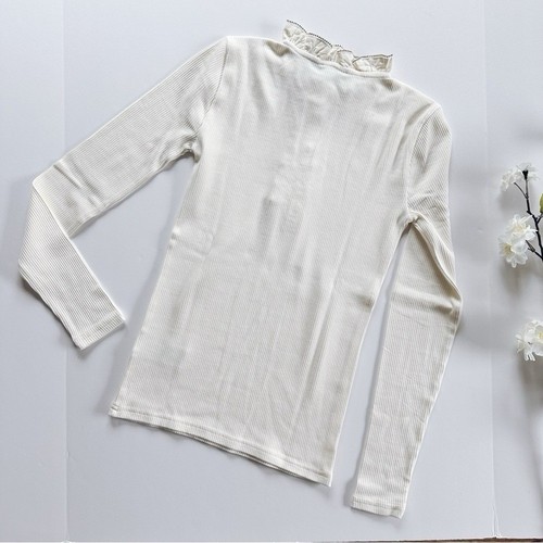 J.Crew Vintage Rib Ruffle-Collar Henley T-shirt With Jewel Trim Long Sleeve - Picture 6 of 8