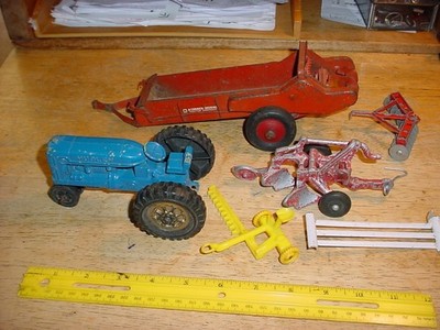 LOT Vintage FARM TOYS Ertl Silk Marx Hubley Tootsie Manure Spreader Tractor Plow