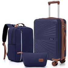 Eeeza Carry On Luggage Set 22x14x9 Airline 3 Piece Sets (20/DB/TB), Navy