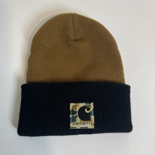 Carhartt Youth Knit Camo Patch Beanie, Brown, Carhartt Brown & Black winter hat - Picture 1 of 3