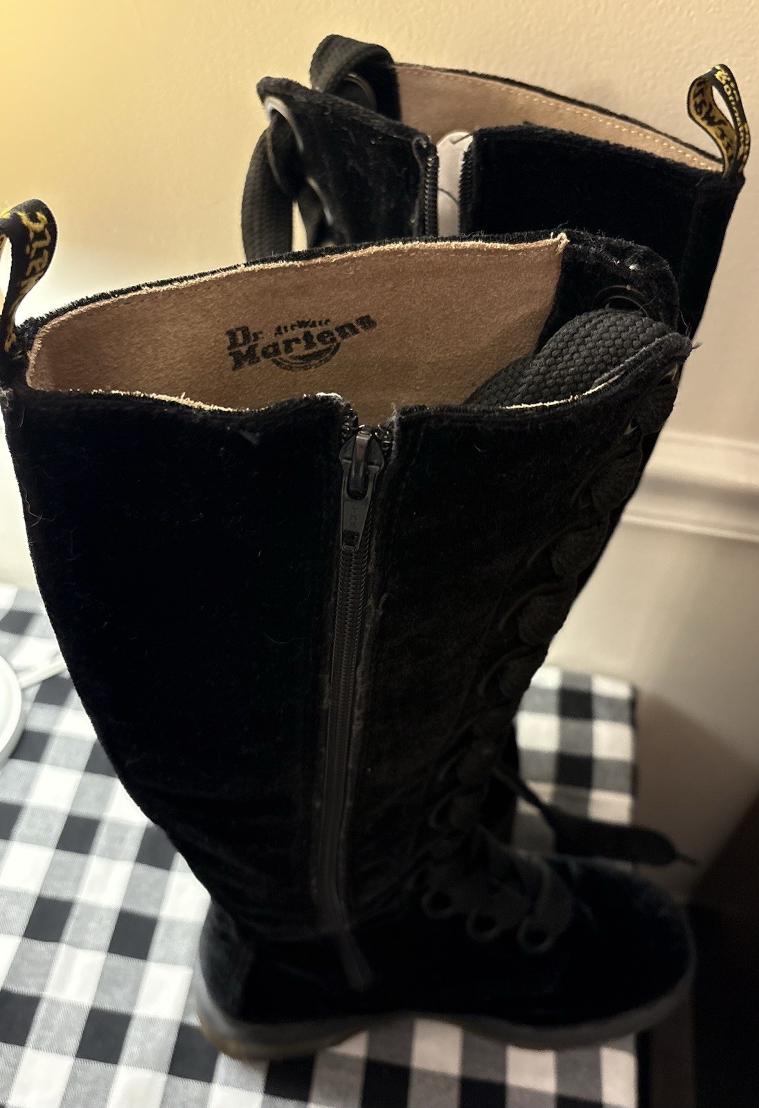 Dr Martens Black Velvet Knee High Tall Boots 90’s RARE Womens Size 7/Mens Size 6 image 6
