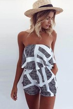 Black  White Striped Strapless Romper Size Medium