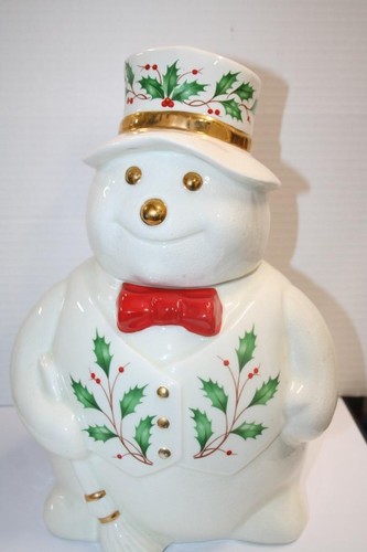 LENOX Holiday Snowman 13" Cookie Canister Jar 1998 24kt Trim Brand New in Box - Picture 2 of 6