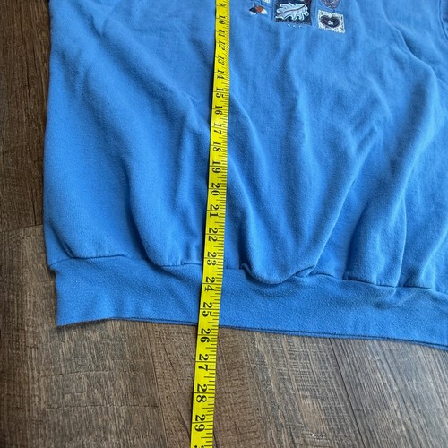 Vintage Top Stitch Sweatshirt Damen XL Grandmacore Blätter Rundhals Blau Y2k - Bild 9 von 10