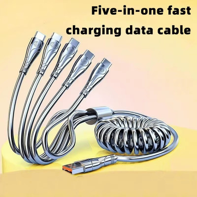 1-to-5 fast charging Type-C spring data cable multi-head telescopic charging