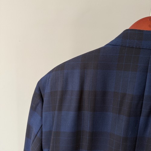 Men's Bespoke Blue Check Wool 2-Pc Suit Jacket Blazer Pants - 54L / 40x31 - Picture 12 of 24