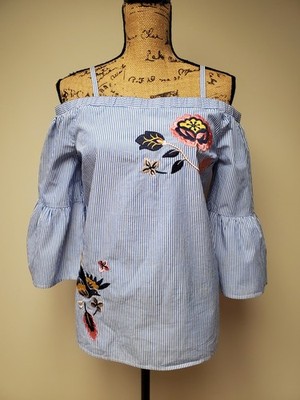 (NEW) I.N.C. Striped Off Shoulder Top with Removable Straps