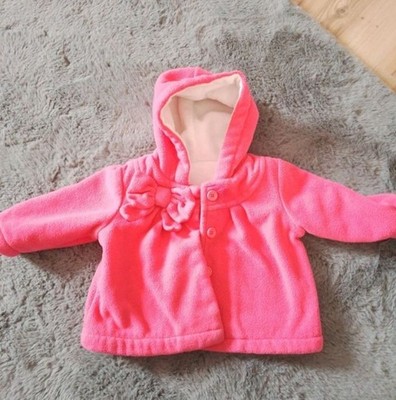 Baby Mädchen Fleece Jacke Gr. 56 rosa/weiß, Kapuze, Schleife, Knöpfe