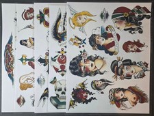 1989 Don Ed Hardy Traditional Vintage Style Tattoo Flash 5 Sheet Laminated Set 1