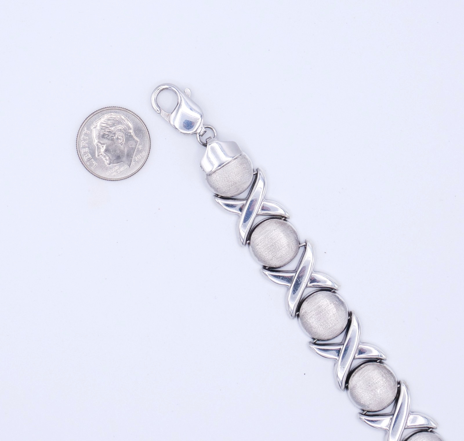 Sterling Silver 925 XOXO Large 14mm 7" Hugs and Kisses Polished Ladies Bracelet