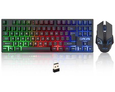 Wireless Gaming Keyboard and Mouse Combo, Rechargeable 87 Key LED Light Up Ke...