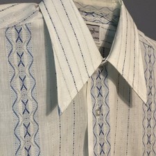 Vintage 70s Van Heusen Hampshire House Dress Shirt Stripe Collar 15-32 blue retr