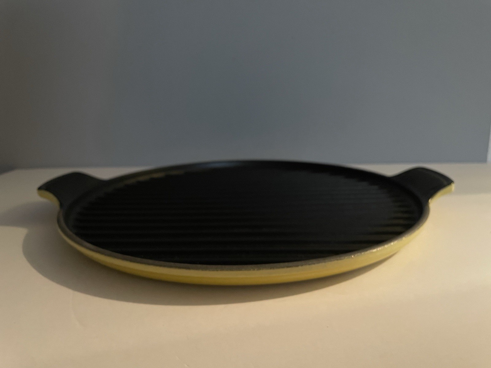 Le Creuset Yellow Soleil Enamel Cast Iron Grill Pan France 12.5” Double Handles