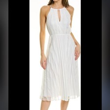 Theory Pleated Lace Halter Midi Dress 10 White