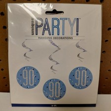90th Birthday Blue/Silver Hanging Party Decoration - Case Of 12 Packs X 6 Each