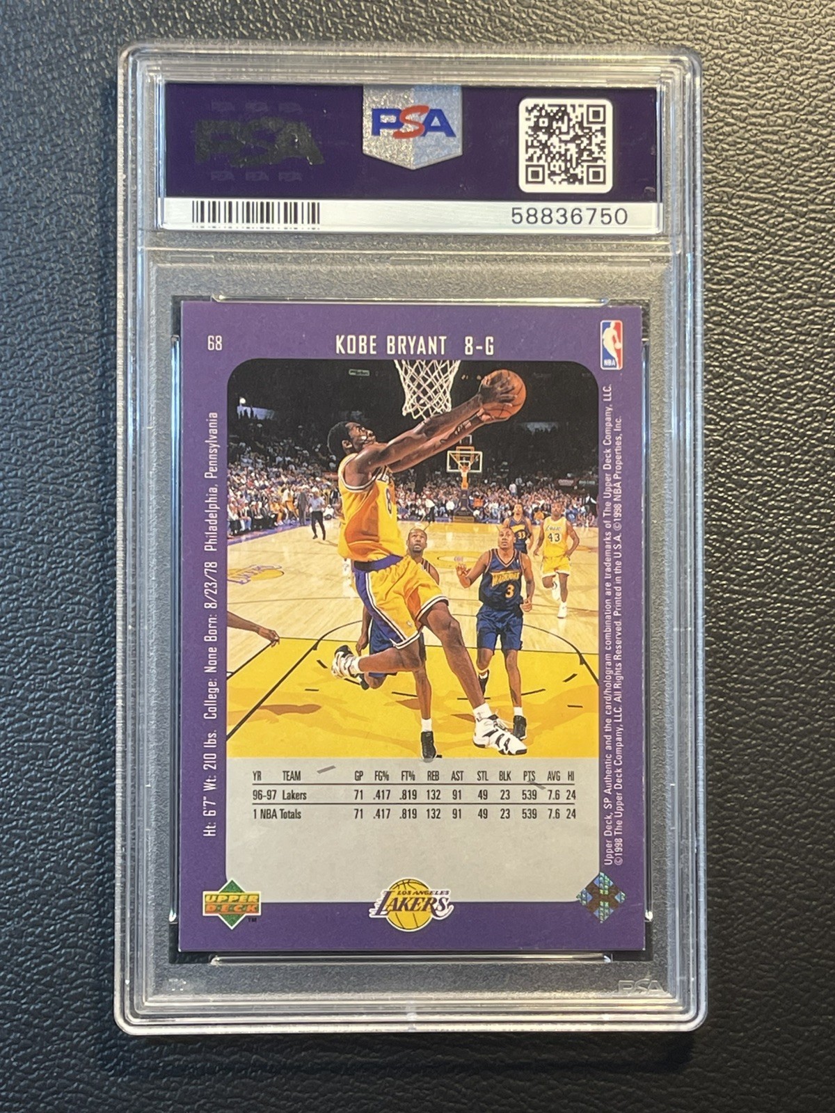 1997 SP Authentic KOBE BRYANT PSA 8 NM-MT #68 (2nd Year card) view 2
