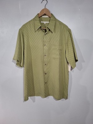 Perry Ellis Mens Shirt 100% Silk Olive Green Short Sleeve Casual Office Preppy M