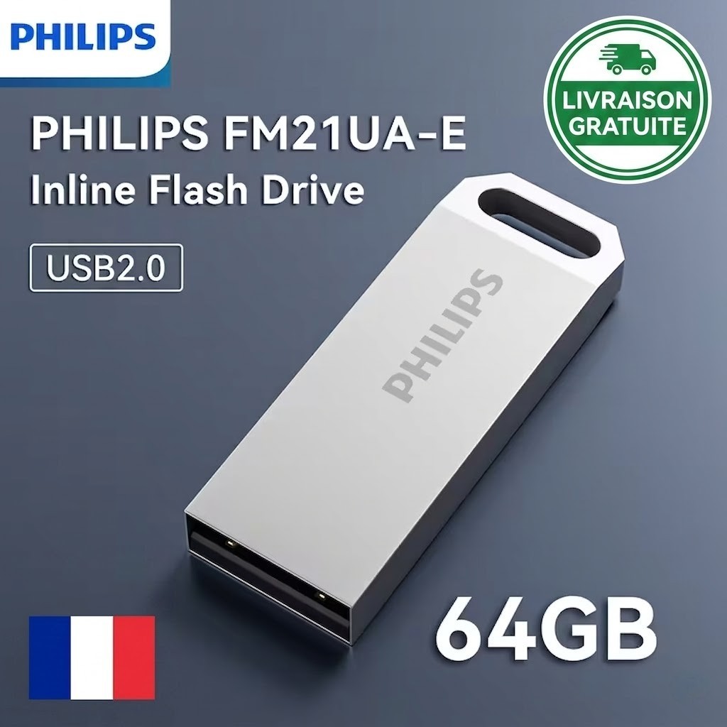 Clé USB Philips 64Go robuste en métal brossé, le stockage élégant pour l'auto