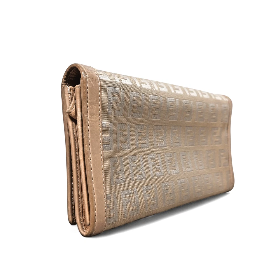Cartera Larga FENDI Doble Plegable Zucca Calabacín Lona y Cuero Borde USADA Italia Foto 4 de 4