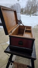 Vtg Antique Wood Carpenter Tool Chest Trunk Toolbox Storage 
