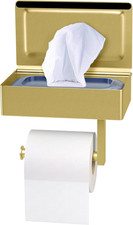 Brushed Gold Toilet Paper Holder Wall Mounted With Shelf Wipes Storage Bathroom