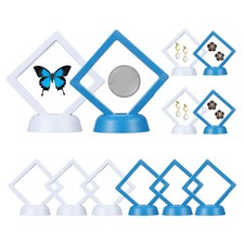 12Pcs 2.8x2.8" 3D Floating Frame Display Stand, PE Film with Base, White Blue