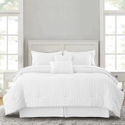 LDC Lux Decor Collection CMF-10PC-Q-WHT 10 Piece Bedding Set with Queen
