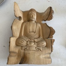 buddha intagliato legno con corteccia vintage 