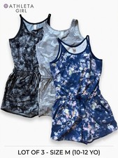 Lot of 3 Athleta Girl Rompers - Size M 10-12 - Tie Dye  Camo Summer Camp