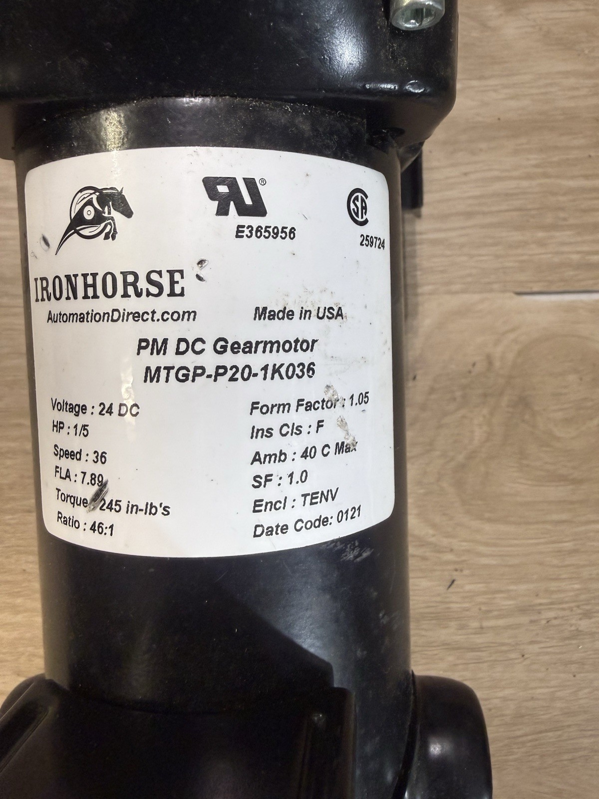 IronHorse MTGP-20-1k036 DC gear motor, 1/5hp, 24 Volts DC,
