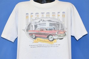 vintage 90s RESTORED BEL AIR CAR II CORINTHIANS 5:17 BIBLE VERSE t-shirt XL