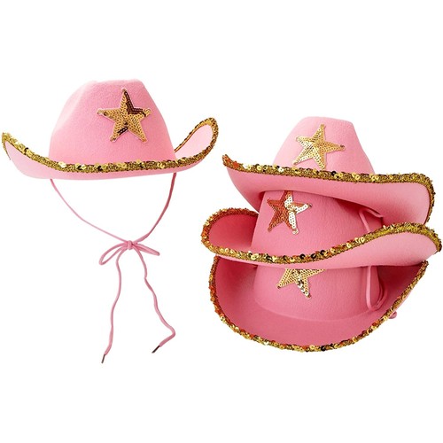 4 Pack Kids Pink Sparkly Western Cowboy Hats w/ Star for Cowgirls, Costume Party - Picture 5 of 8