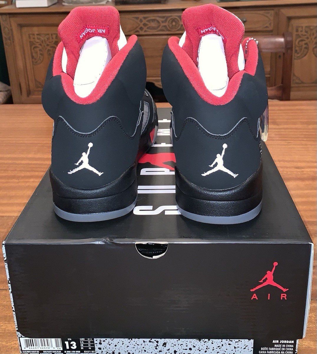 Supreme x Nike Air Jordan Retro 5 V Black sz 13 DS 2015 White Camo