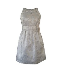 Eliza J Fit And Flare Jacquard White Metallic Jewel Embellished Dress Size 6