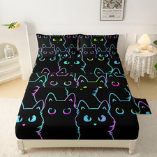 Adorable Cartoon Cat Queen Sheet Set, Ultra Soft Microfiber, Deep Pocket