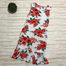 Long Modest Spring Summer Sleeveless Floral Ruffle Peplum Fitted Dress Small