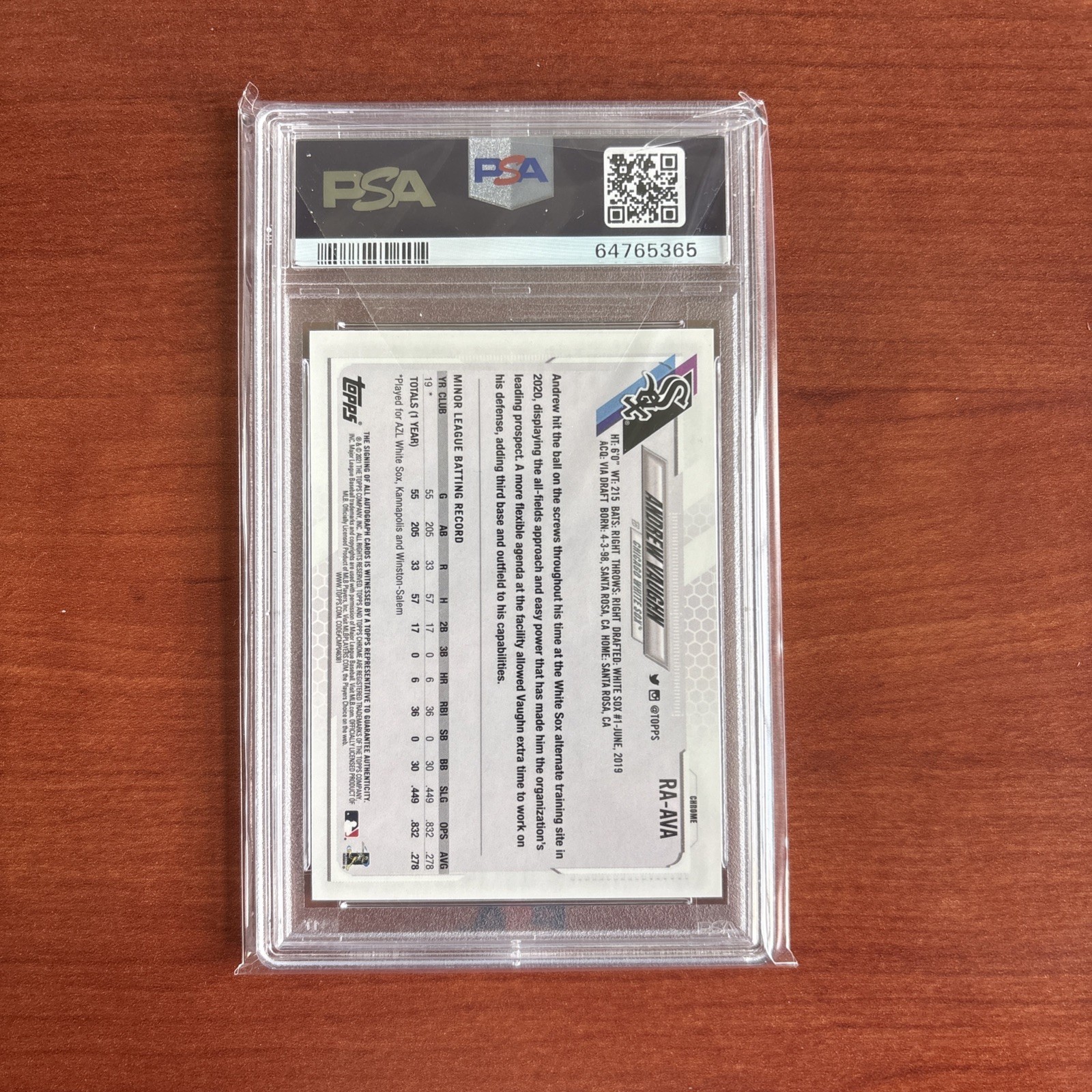 Topps 2021 Chrome Rookie Autographs RAAVA Andrew Vaughn RC Rookie Auto PSA 10 view 2