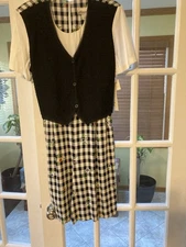 Allison Che Romper Shorts One Piece Vest Plaid Size 12 Black White