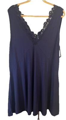 Une Piece NWT Navy Sl Less Knee Length Lace Trim V Neck Nightgown 16