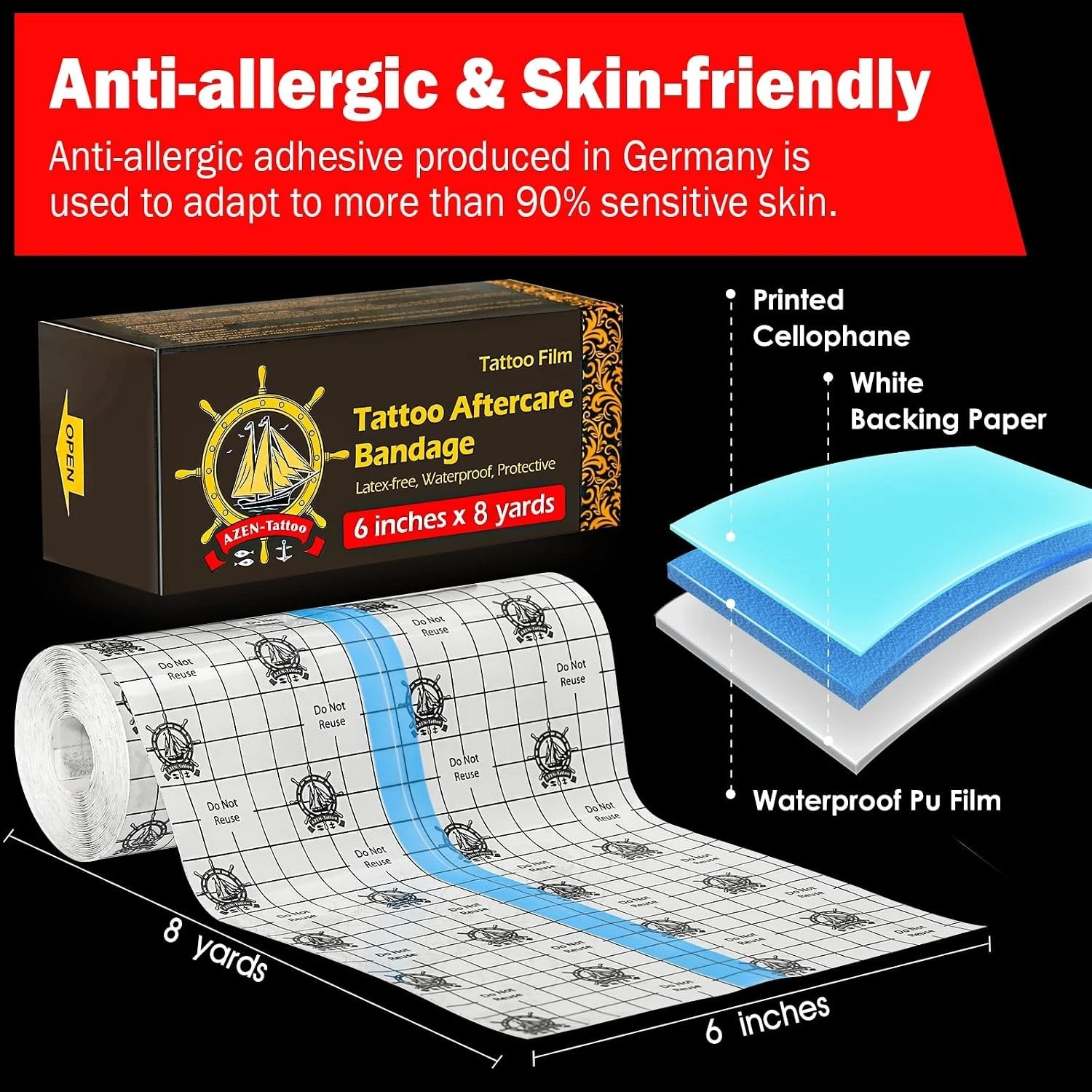 Tattoo Aftercare Bandage, 6"X 8 Yard, Tattoo Waterproof Bandage, Second Skin Tat image 2