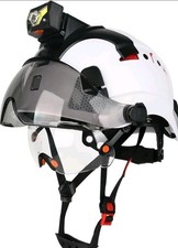 Safety Helmet Hard Hat with Rechargeable Headlamp Light and Visor Constructio...
